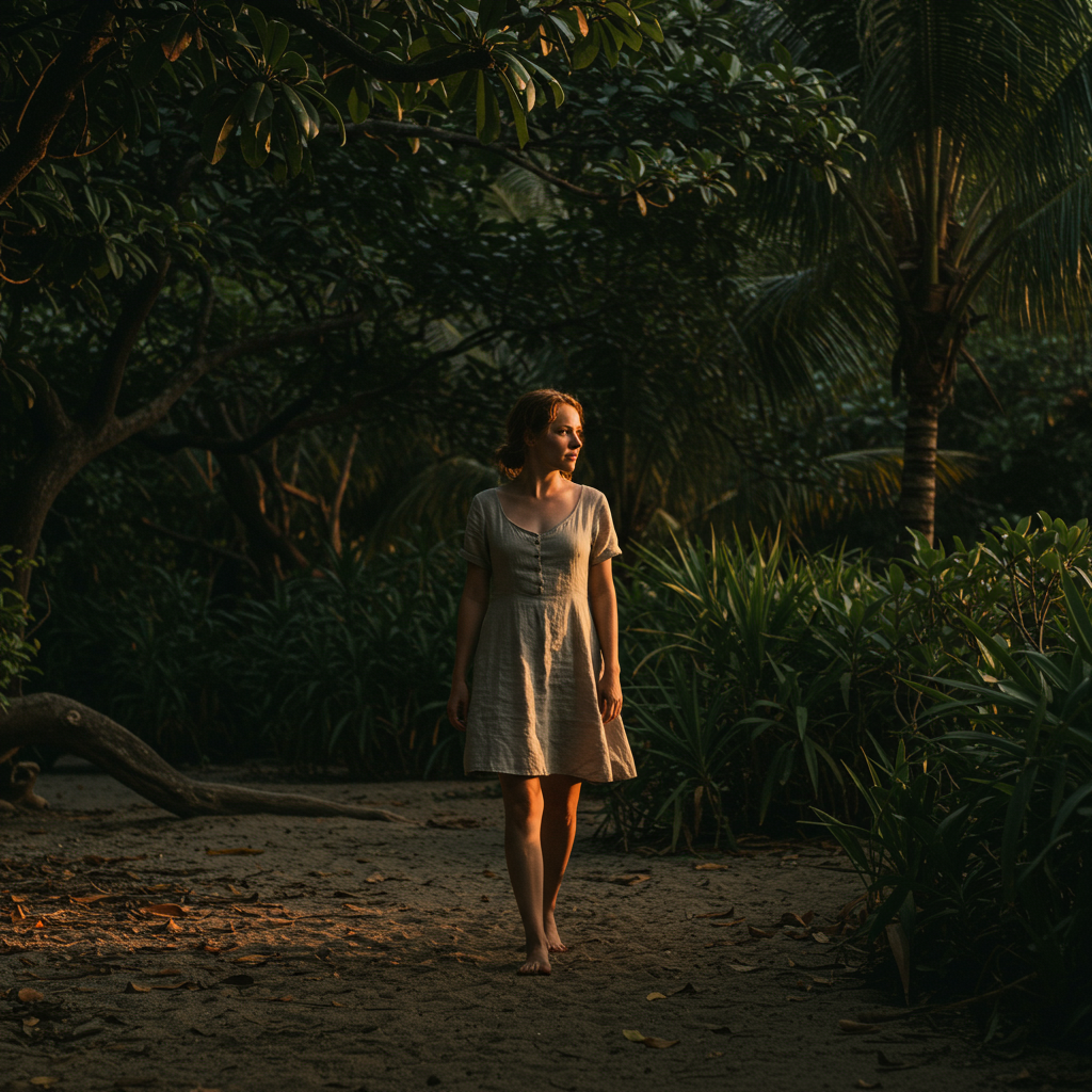 Woman walking in a jungle path in Costa Rica